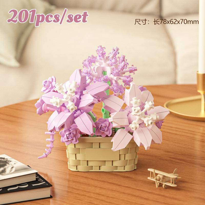 

1 Set DIY Building Blocks Flower Basket, Party Favor Craft Kit, Eternal Bouquet for Mother s Day Flowers & Gift Giving