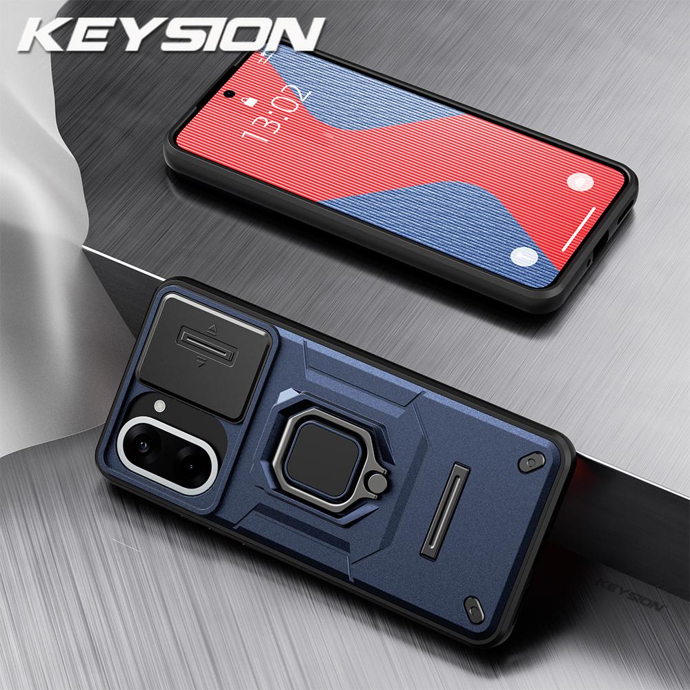 KEYSION Shockproof Case for OnePlus Nord CE5 5G Slide Camera Protection Metal Ring Stand Phone Cover for One Plus 1+ Nord CE 5
