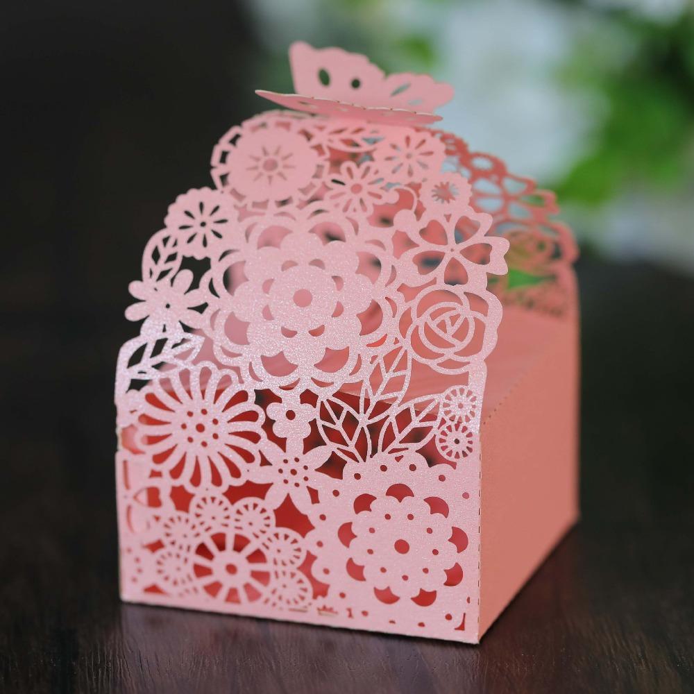 50pcs Party Favor Boxes Laser Cut Gift Box Pink Wedding Treat Boxes Party Favor Box Packaging Box