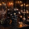 Skull Art Piece Spooky Figurine Black Red Rose Creepy Eyeballs Skeleton Halloween Dark Flower Pot Table Centerpiece for Tabletop Desk Mantel,