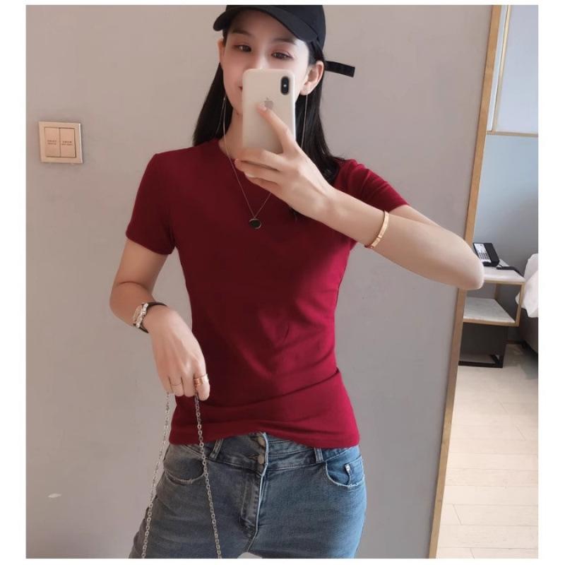 High-quality round neck slim-fitting and slim shoulder basic t-shirt women s short-sleeved top trendy S красный