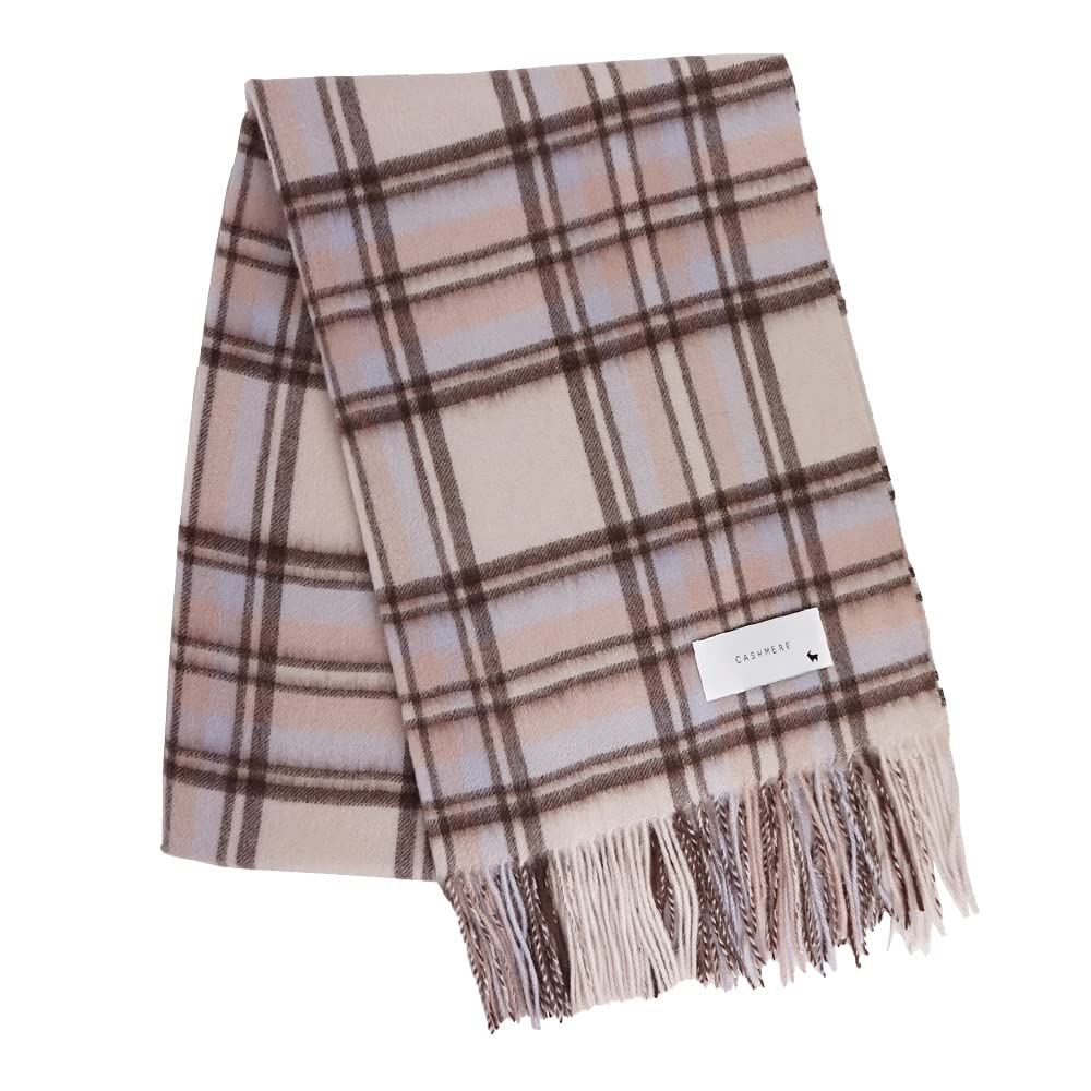 Makokka Inner Mongolian Cashmere Large Check Light 200cm X Unisex 100% Stole, Pink, 60cm,