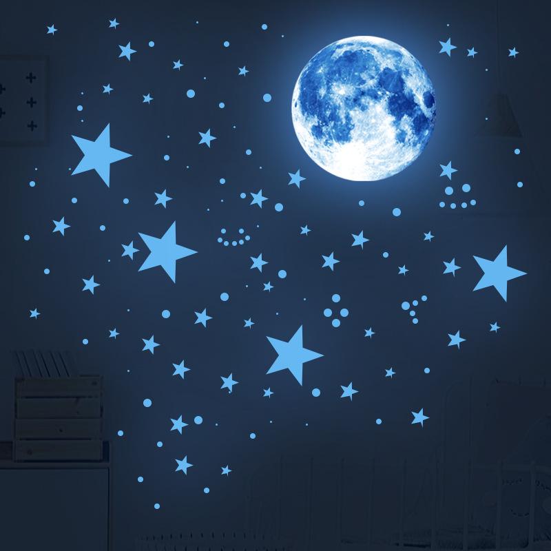 Glow In The Dark Moon And Star Wall Stickers For Kids Bedroom Living Room Decor Luminous Wall Decals Children's Room Wall Art Night Sky Stickers