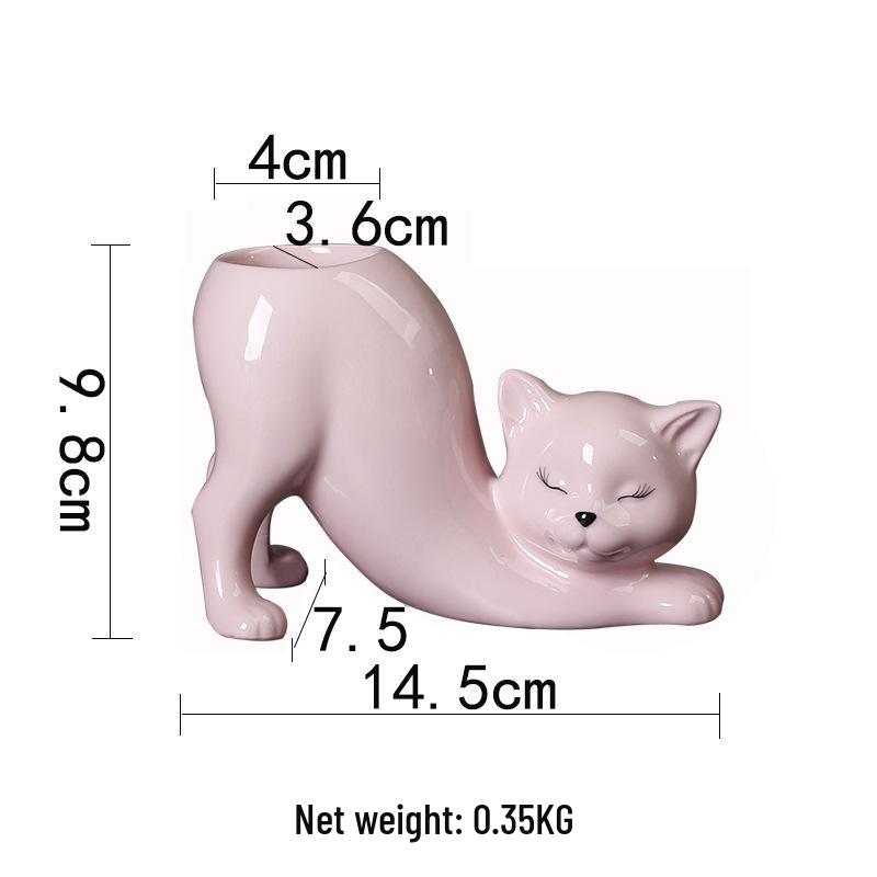 Creative Cat Tail Ceramic Succulent Pot - Cartoon Cactus Flower Vase