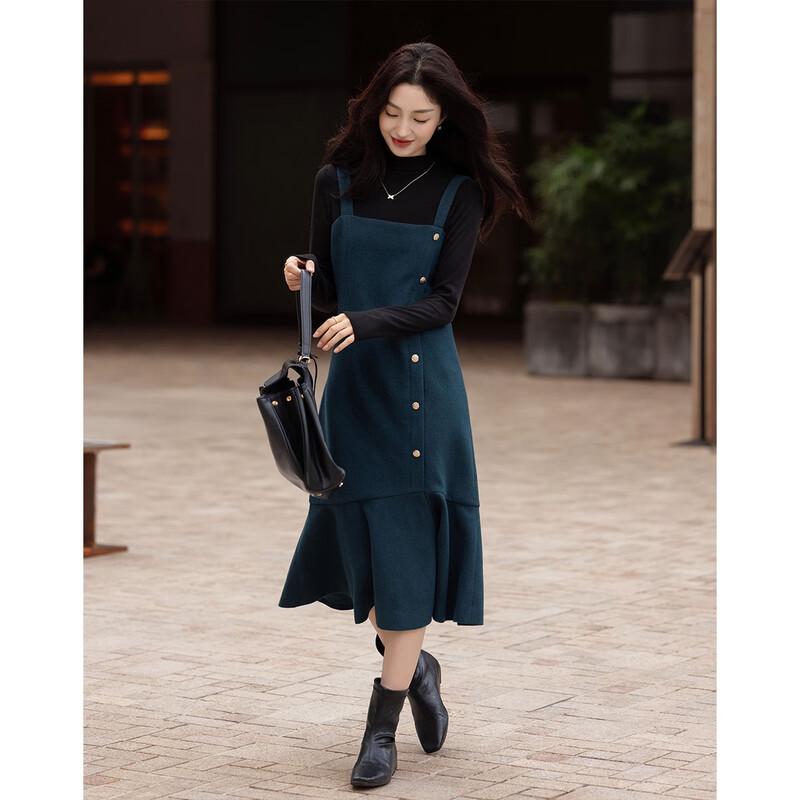 Demana Women's Wool Blend Tweed Suspender Fishtail Dress