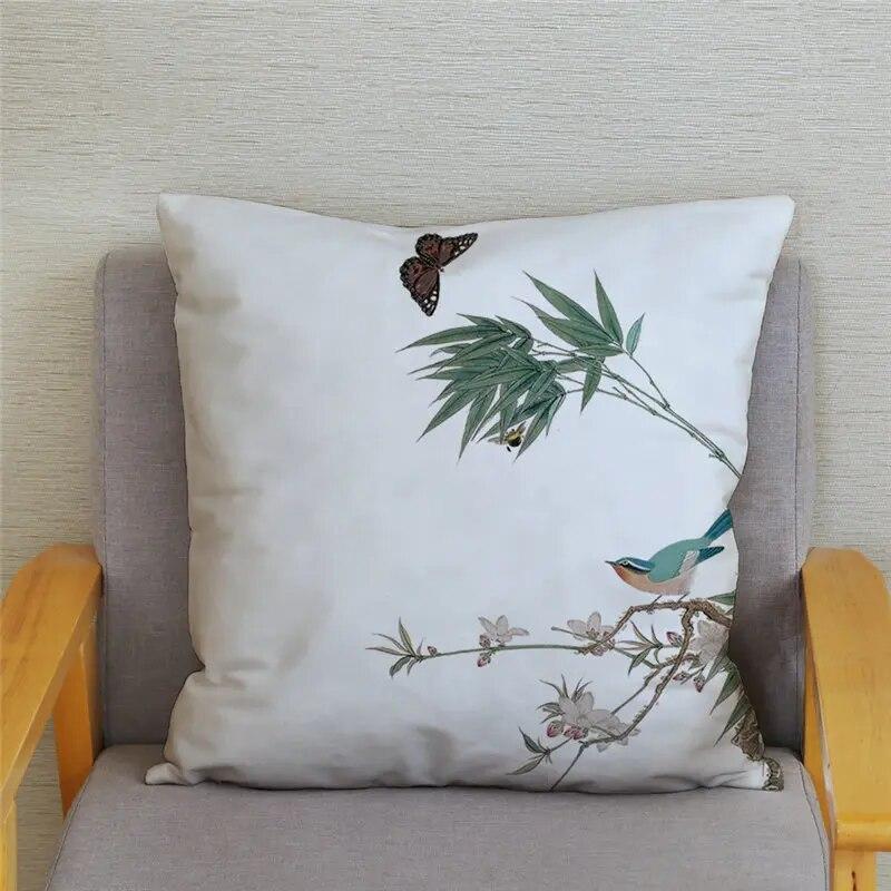 

Наволочка с животным принтом, растение, цветок, китайская тушь, картина с птицей, диван, домашний декор, наволочка для спальни 40x40cm
