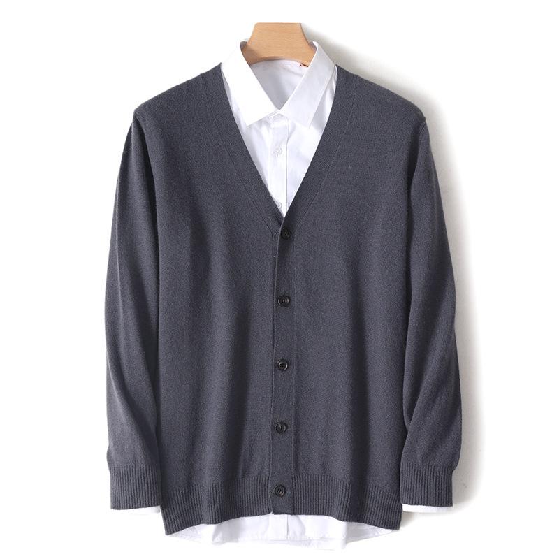 

Men s Plus Size 100% Wool V-Neck Cardigan: Casual Single-Breasted Long-Sleeve Sweater L/under 80 kg