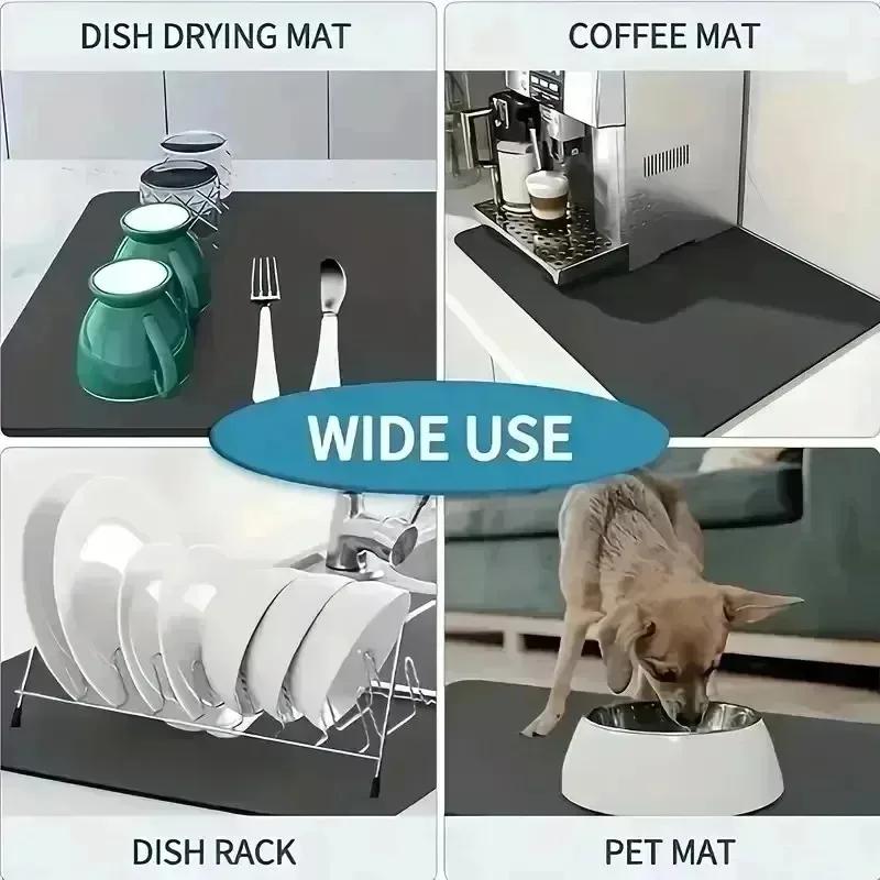 Super saugfähige Hundefuttermatte Pfotenmuster Schnelltrocknende Haustierfutter-Tischdecke Anti-Rutsch Küchen-Abtropfmatte für Näpfe und Tassen