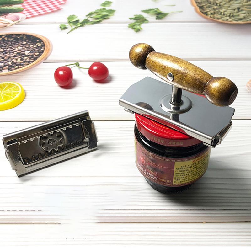 Ny Multifunktionell Flasköppnare i Rostfritt Stål med Ekhandtag Justerbar Kapsylskruv Enkel Kapsylskruv Burköppnare Köksredskap