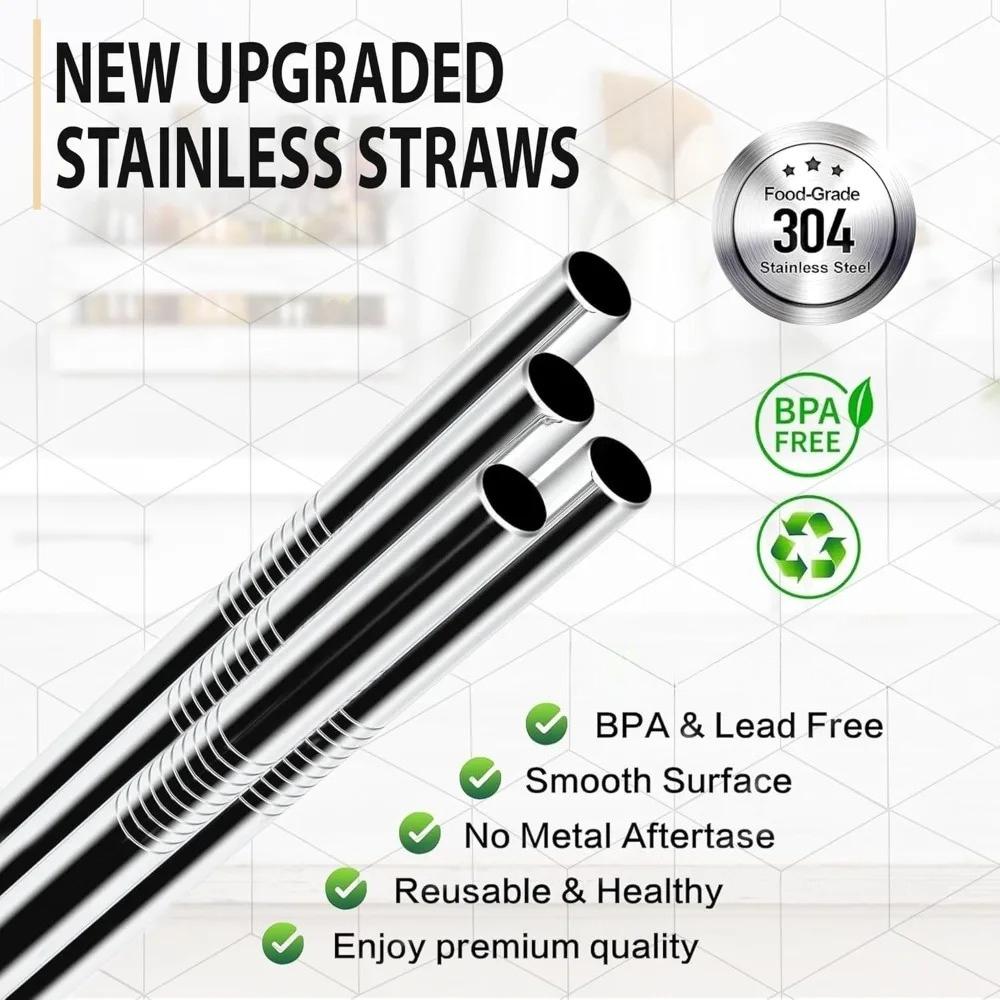 2/4 Pack Water Cup Metal Straws 40 oz Water Bottle Stainless Steel Replacement Tube 0.4 Inch with Cleaning Brush Reusable Straws