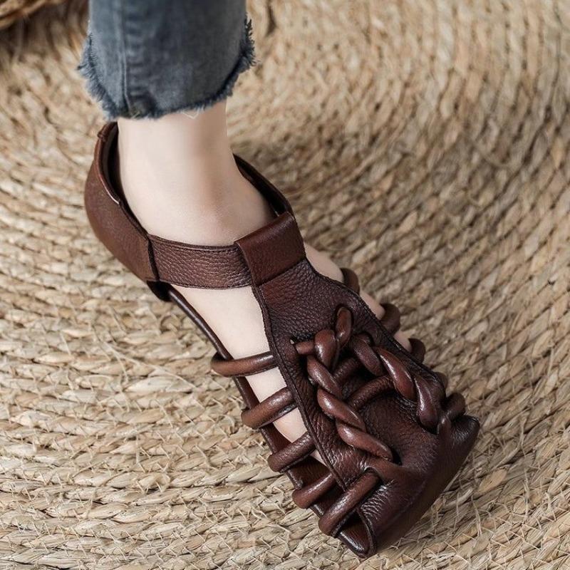 Genuine Sandals Women Handmade Woven Literary Style Hollow Flat Roman Sandals Ladies Summer Shoes Sandalias