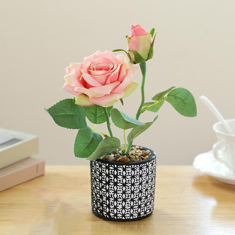 1PC Home Decor mit Beton Pflanzer Seide Rose Blume 2 Kpfe knstliche Rose  Bonsai  zu niedrigen Preisen im Onlineshop Joom kaufen