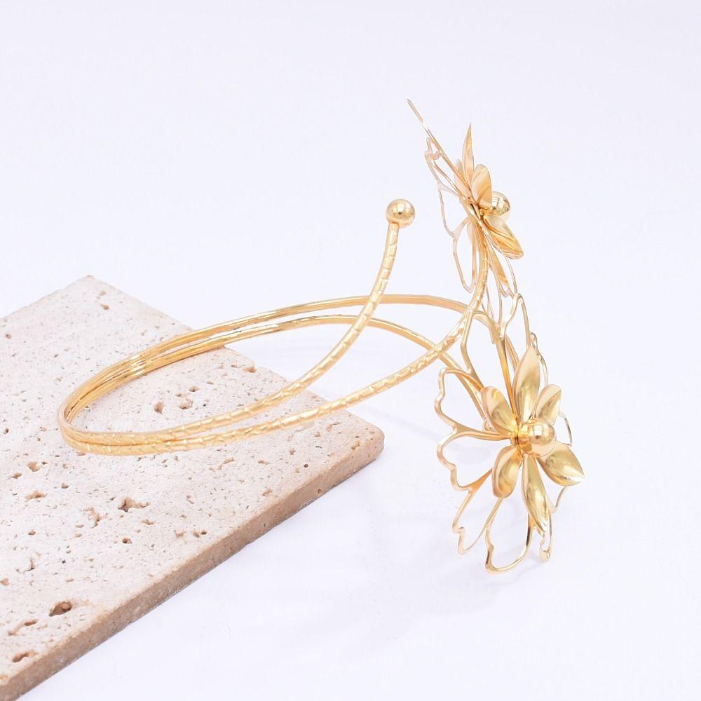 Floral Open Arm Bangle Adjustable Arm Ring Elegant Flower Bracelet  Beach