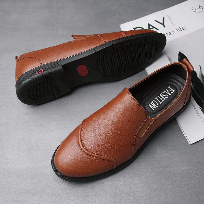 Business Men's Genuine Leather Casual Shoes Outdoor Park Walking Shoes Soft Sole Lightweight Men's Loafers Versatile Brown