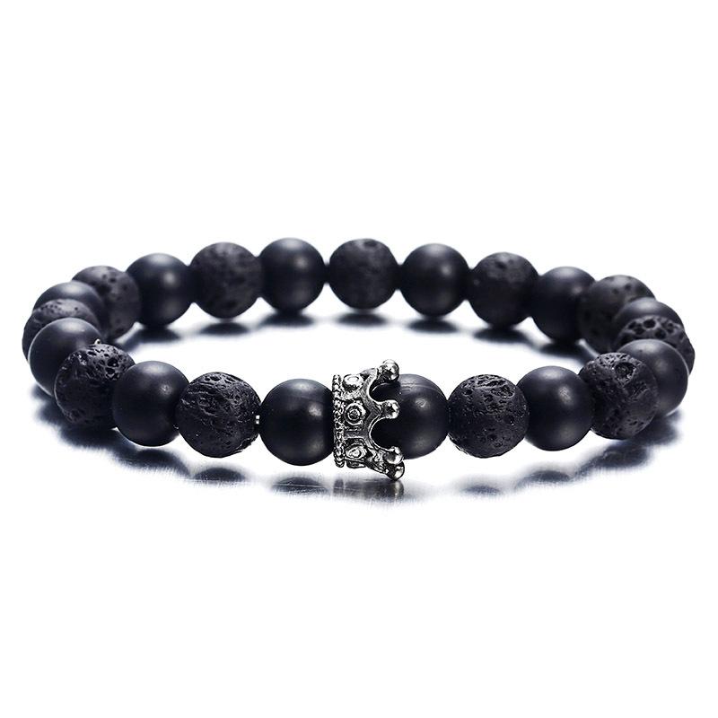 Couple Distance Black Lava Beads Handmade Bracelets Charm Crown Men's Natural Stone Bracelet Women Yoga Jewelry Gift