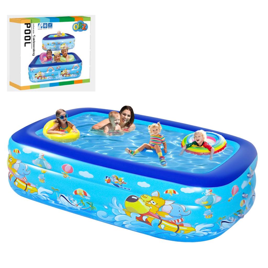 Skycase Large Inflatable Pool, 2.6M, 90x60x22.5 Inches (260x155x55cm), Perfect for Home Use, Kids, and Families, Foldable Rectangular Pool with Three