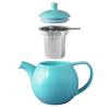 ForLife Ceramic Teapot, 710ml Capacity, Holds 4 Cups, Includes Tea Strainer, Microwave and Dishwasher Safe, Turquoise Blue, Carved Teapot, 387Trq