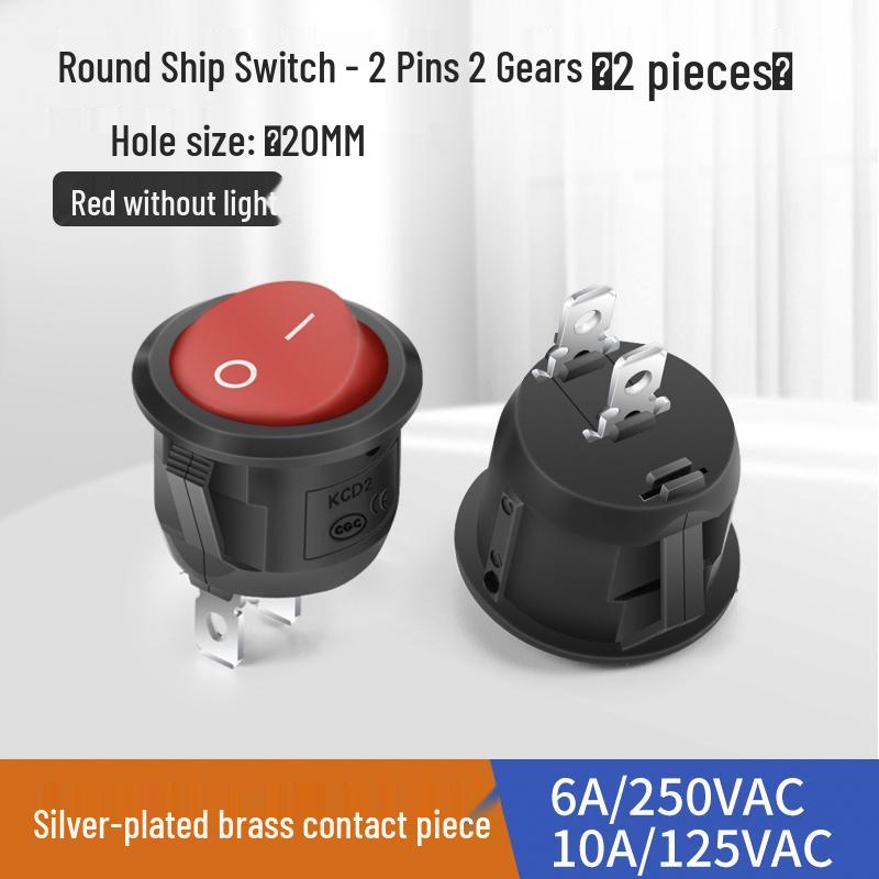 Waterproof Round Boat Rocker Switch with Illuminated Button, 2 Pins, 6A 250V, 20mm Hole