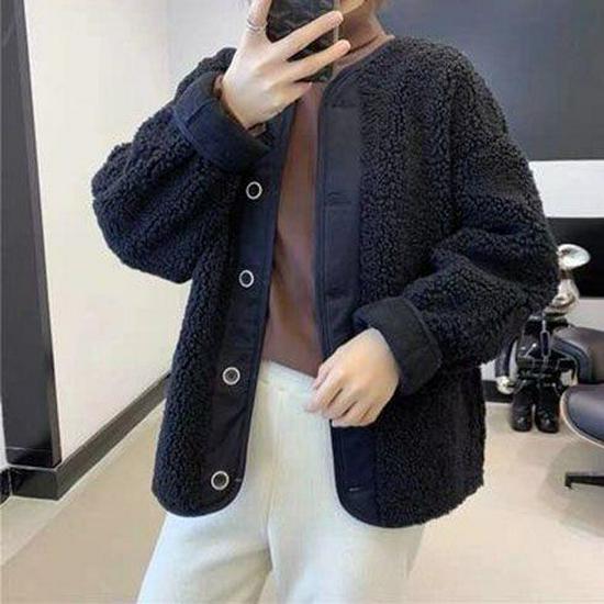 Women's Korean-Style Lambswool Plush Coat - 2025 Autumn/Winter Casual Loose Fit Baseball Jacket