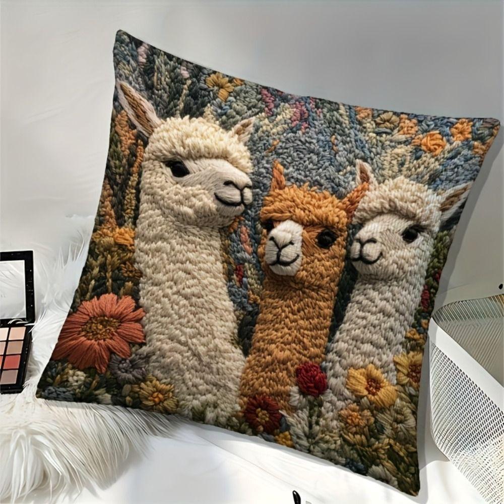 Vintage Pillow Case Alpaca Print Decorative Pillowcase Creative Cushion Cover  Sofa Decoration