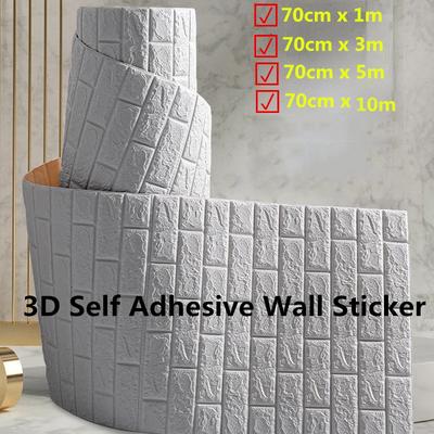 Roll Continuous 3D Self Adhesive Wallpaper Waterproof Brick Wall Sticker Living Room Bedroom Home Decor Room Decor