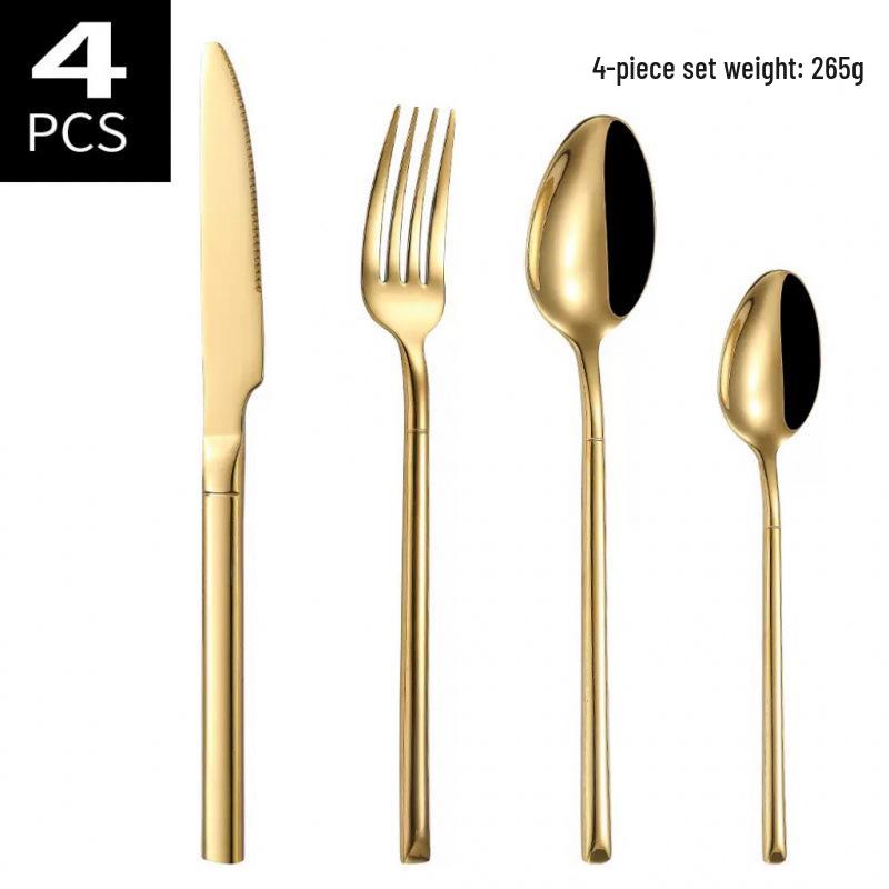 High-grade Gold Cutlery Set: Thickened 304 Stainless Steel Knight Knife, Fork, Spoon for Western Food and Steak (4-piece)
