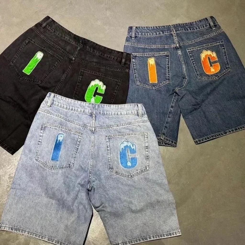 DRIPX Y2k Streetwear Jeansshorts Lässige Mode Print Gothic Schwarze Denim-Shorts