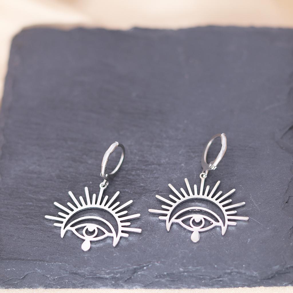 Kinitial Stainless Steel Death Moth Sun Moon Snake Mushroom Cactus Hamsa Hand Horse Earrings For Women Trendy Piercing Jewelry