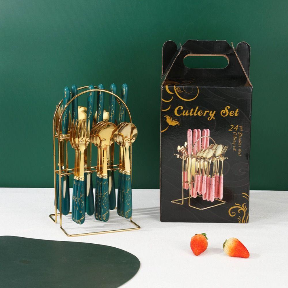 

Модный набор столовых приборов 24 шт. из нержавеющей стали, металлический, подарочный, столовая посуда, вилки, ложки, наборы, обеденная посуда, для дома, школы, кухни темно-зеленого