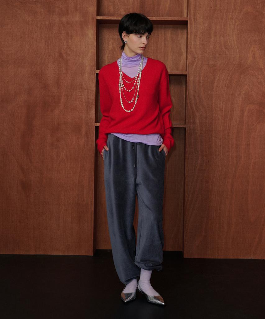 MELLY&ROSE Meli Pure Wool V-Neck Pullover (319230)_Red