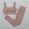 Women's Solid Color Seamless Ribbed Sports Bra and High Elastic Yoga Set