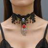 Gothic Black Beaded Flower Palm Sexy Lace Skeleton Choker Necklace Vintage Tassel Chain Women Steampunk Halloween Jewelry