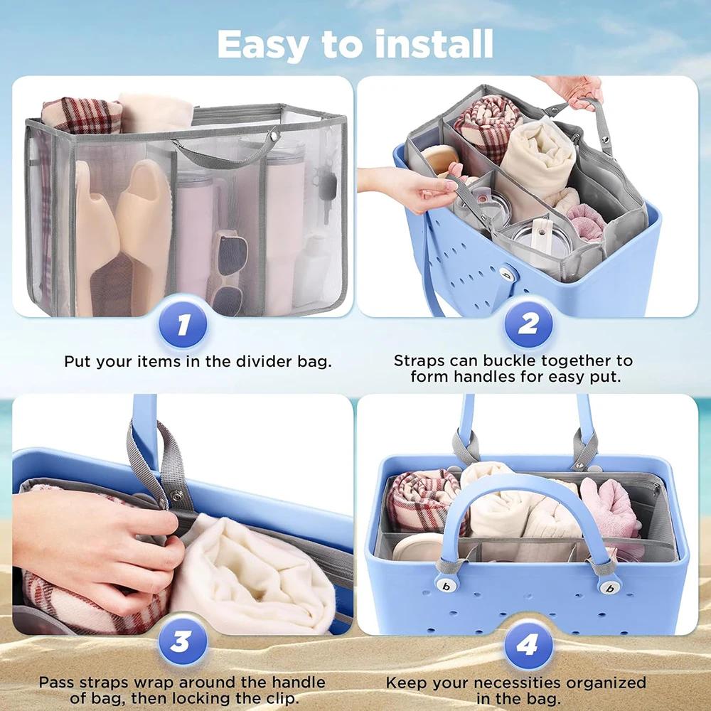 Beach Tote Organizer Insert – Lightweight Mesh Storage Divider for XL Bogg Bag Accessories, Sandproof Compartments