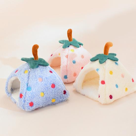 Comfortable Pet Sanctuary Plush Strawberry Hamster Bed, Soft Winter Warm Hideout, Cute Cozy Enclosed Cave Bed for Gerbil, Sugar Glider,