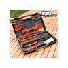 Ustensiles de barbecue - Malette 18 pièces - Acier inoxydable - Manches en bois - Couleur orange