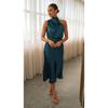 New Women's Elegant Satin Halter Dress, Sleeveless Solid Color Bodycon Midi Dress, Sexy Backless Slip Dress for Summer Evening Parties & Formal Events