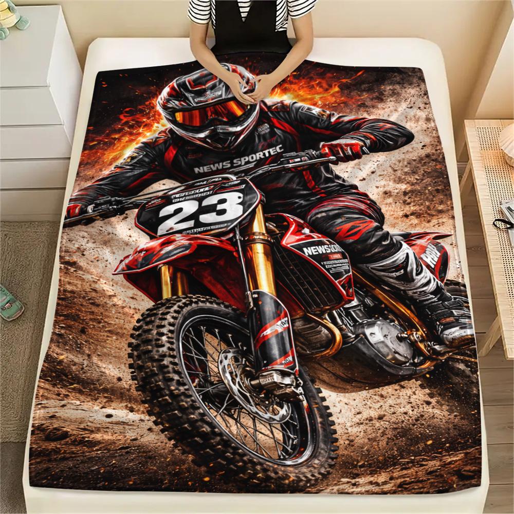 1Pc Motor trail op Print Flannel Blanket High Quality Warm Comfortable Cover for All Seasons Perfect for Gifts Home Decor
