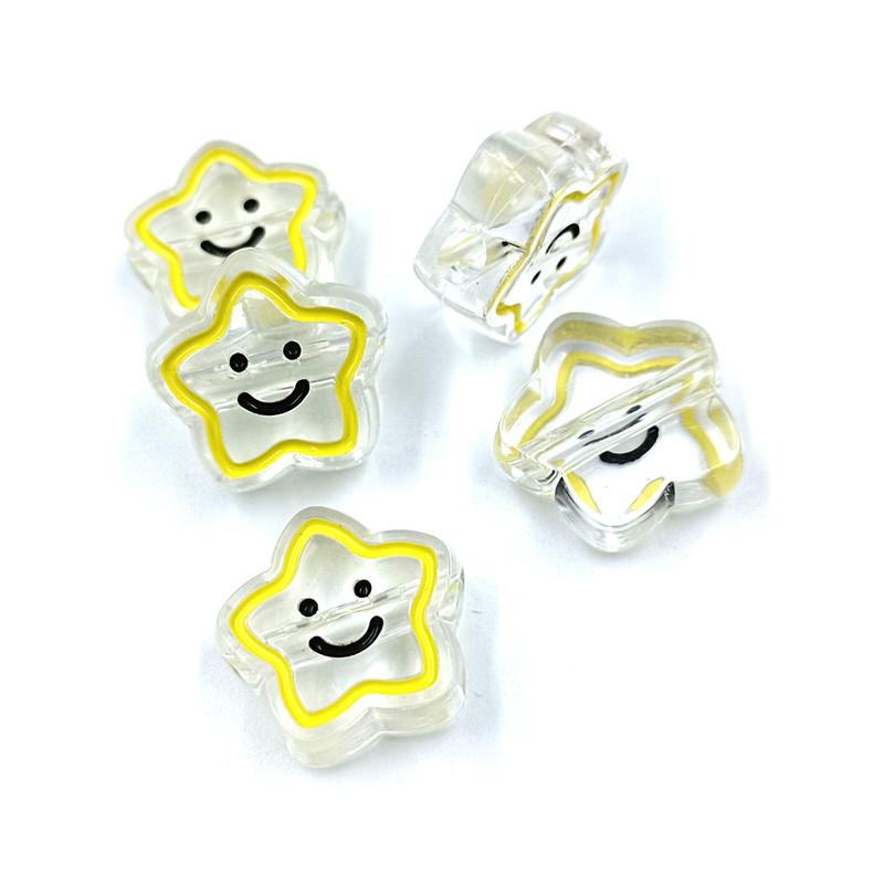 5 adet 19mm Akrilik Damla Yağ Şeffaf Pentagram Gülen Yüz Boncuk DIY El Yapımı Boncuklu Kolye Saç Halat Aksesuarları