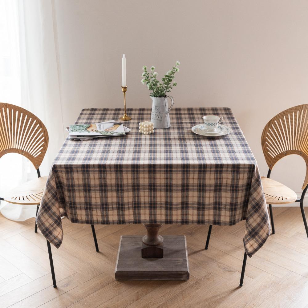 Christmas Plaid Tablecloth Square Mahjong Cover Cotton Linen Simple Table Decor
