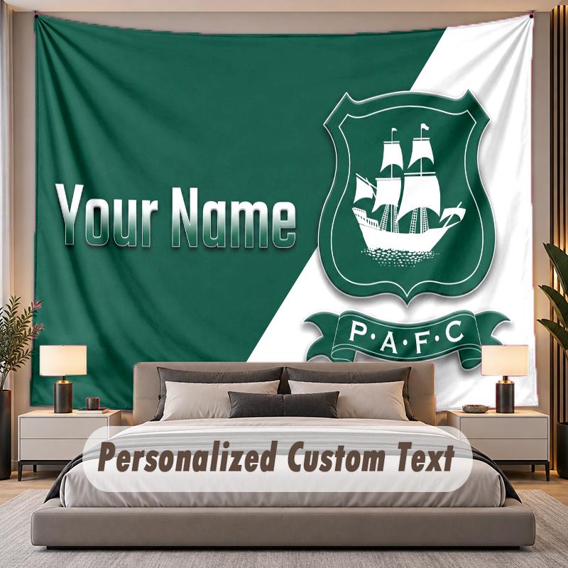 Custom Name Text Tapestry Plymouth Argyle FC Personalized Polyester Wall Tapestry For Bedroom And Room