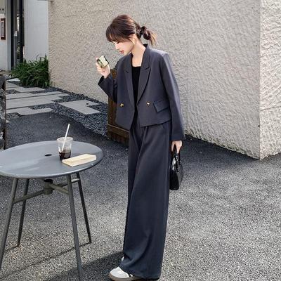 2025 Spring Women's Fashion Suit: Short Blazer & Wide-Leg Pants Two-Piece Set