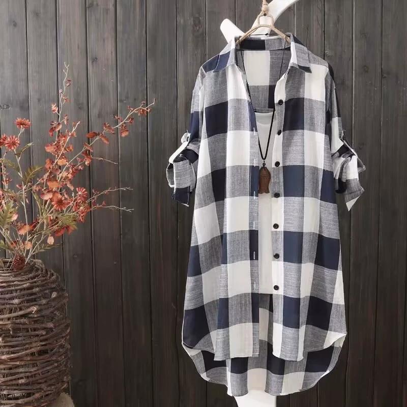 Women's Sun Protection Clothing Shirt, Women's Mid To Long Size Plus Women's Loose Fit Slimming Fashion Plaid Shirt, Women's Casual Jacket