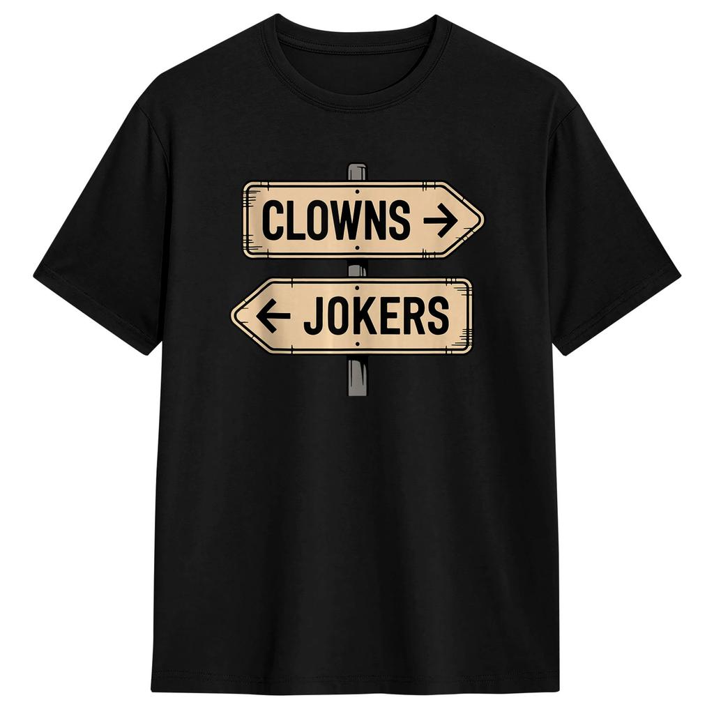 Maglietta in Cotone Vintage Direzione Clown a Sinistra Buffoni a Destra per Abbigliamento Unisex Estate 2026 Maglietta Magliette Novità