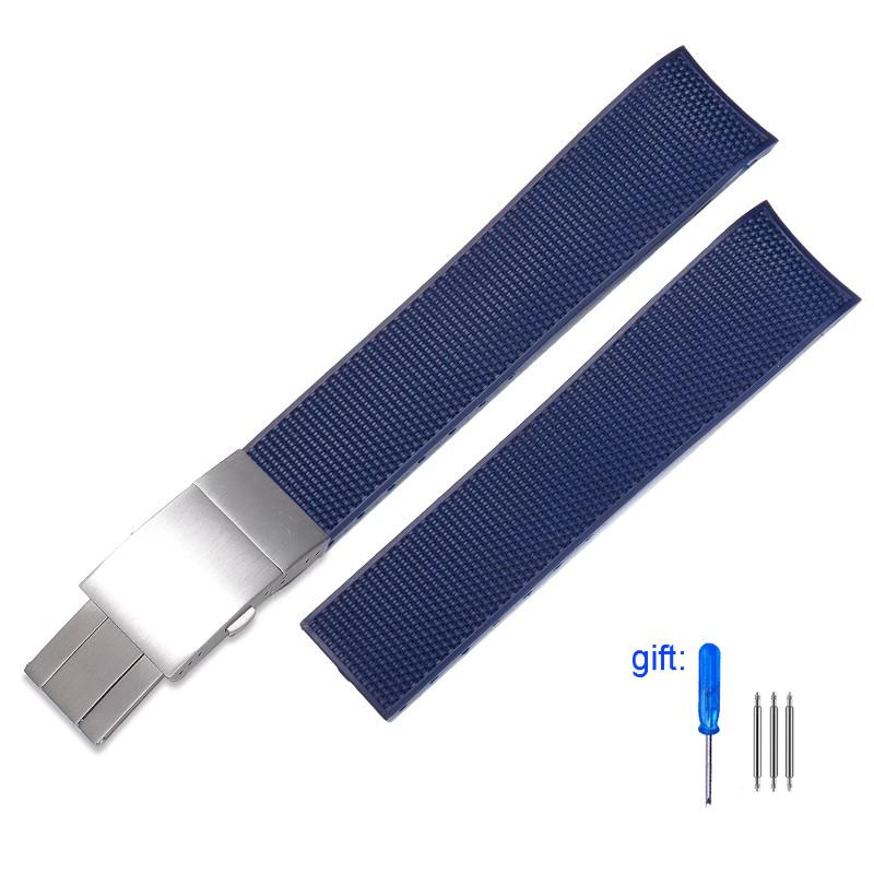 Silicone Rubber Watch Strap Soft Folding Buckle Watchband For Longines Conquest Hydro Conquest L3 Black Accessories 21mm