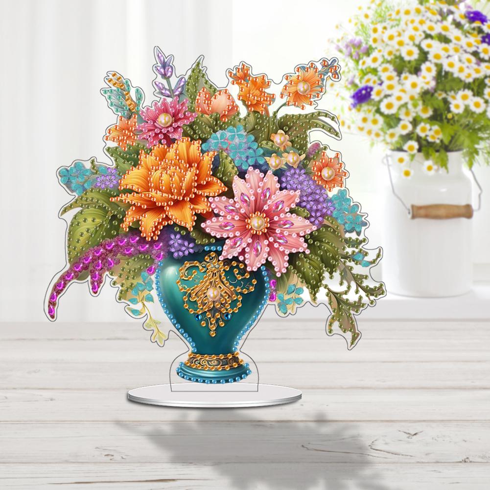 Acrylic Rose Lily Butterfly Flower Vase Desktop Diamond Art Kits 5D DIY Diamond Art Tabletop Decorations for Home Office Decor