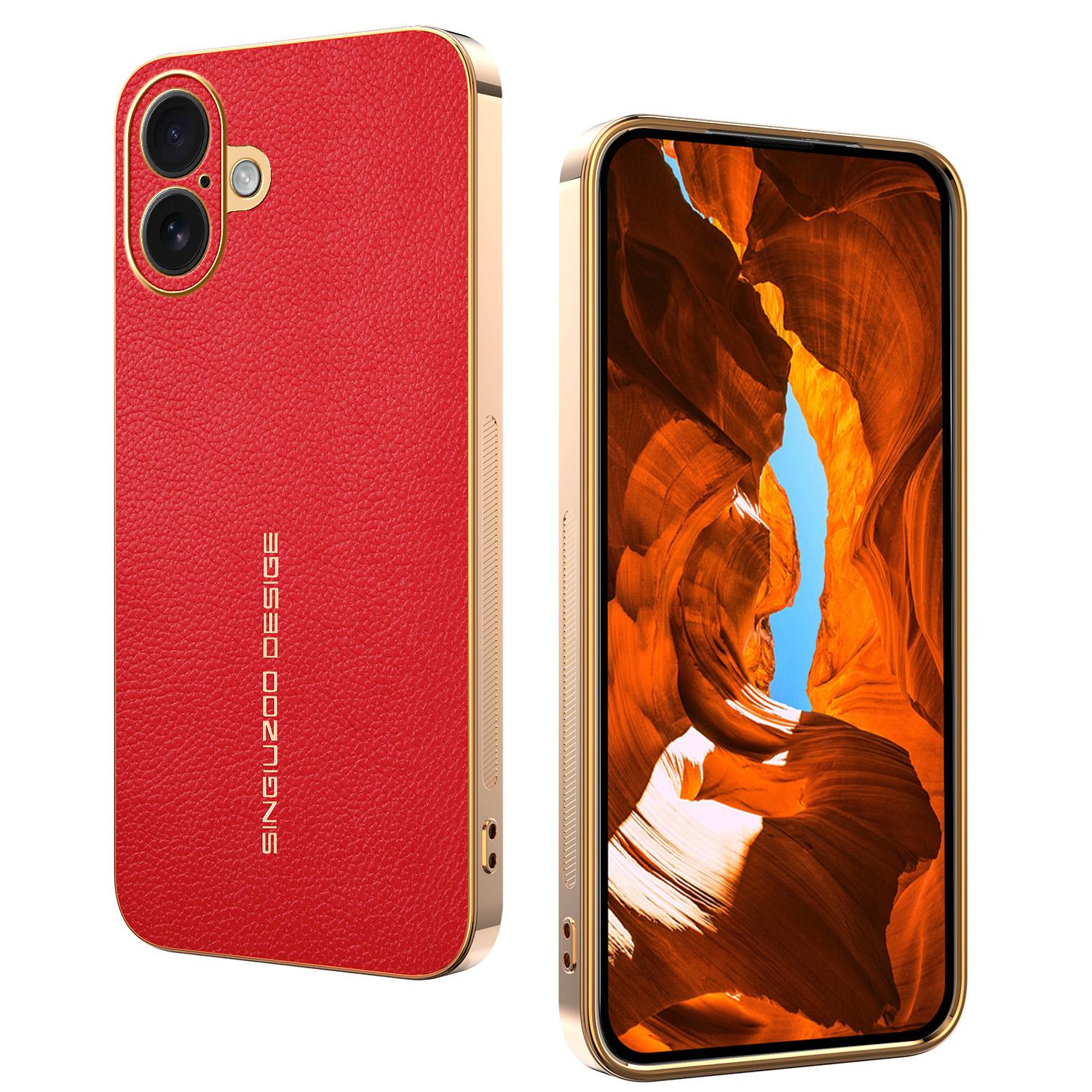 For iPhone 16 Plus Case Anti Scratch Litchi Texture TPU Leather PU Phone Back Cover