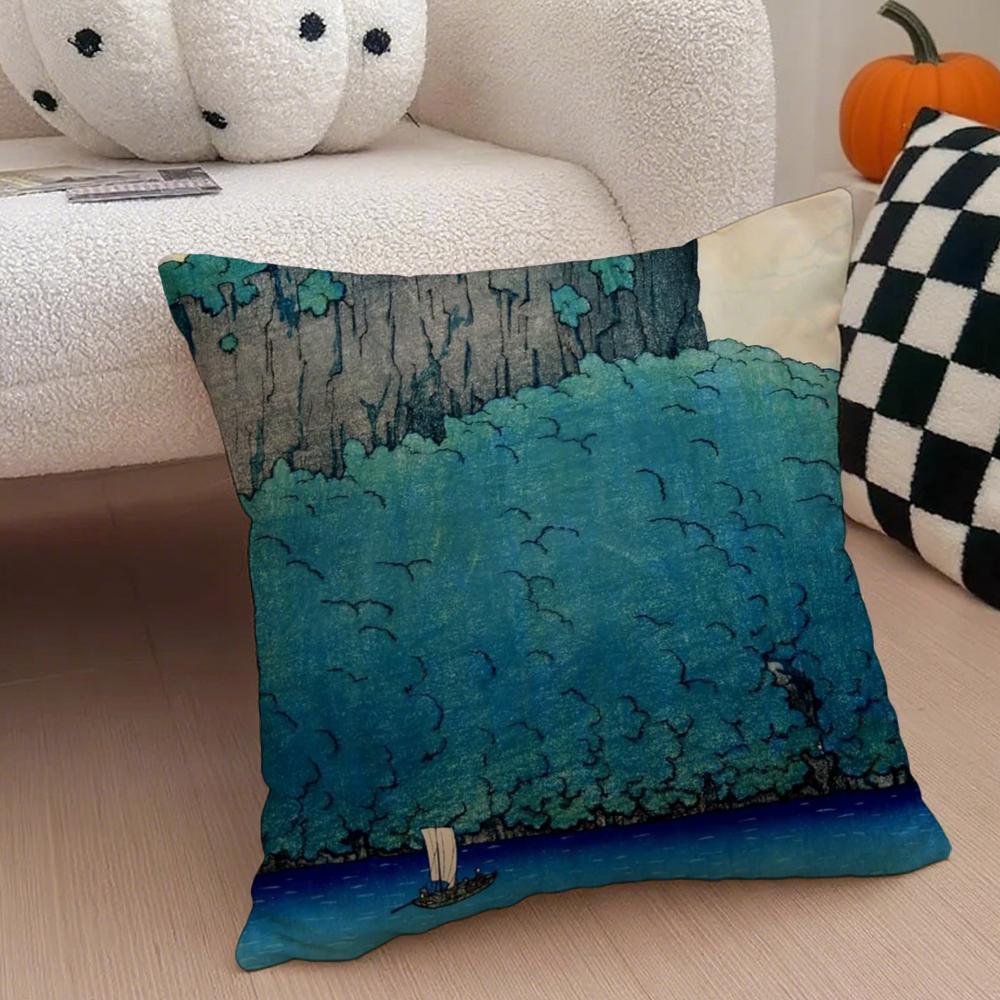 Hasui Kawase Cushion Cover Throw Pillow Cover Hidden Button Durable Polyester Chair Cushion
