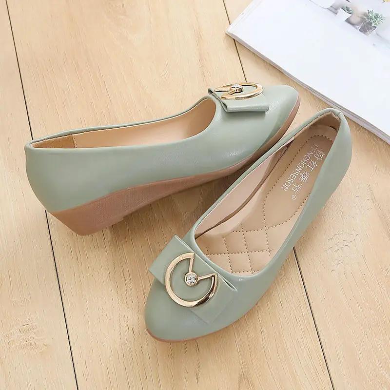 Women's Shoes Wedge Heel Round Toe Ladies Pumps with Medium Heels Spring Young on Promotion Shoe Y2k 2025 Trend 39 Wholesale