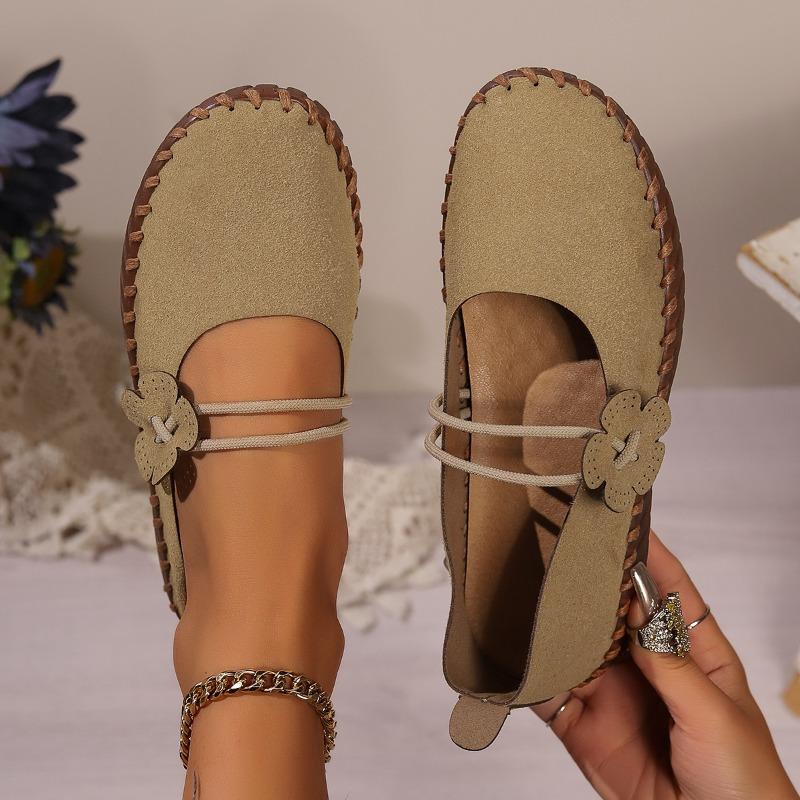 Retro lightweight soft sole mother shoes women's round head breathable stitching breathable shallow mouth single shoes wish