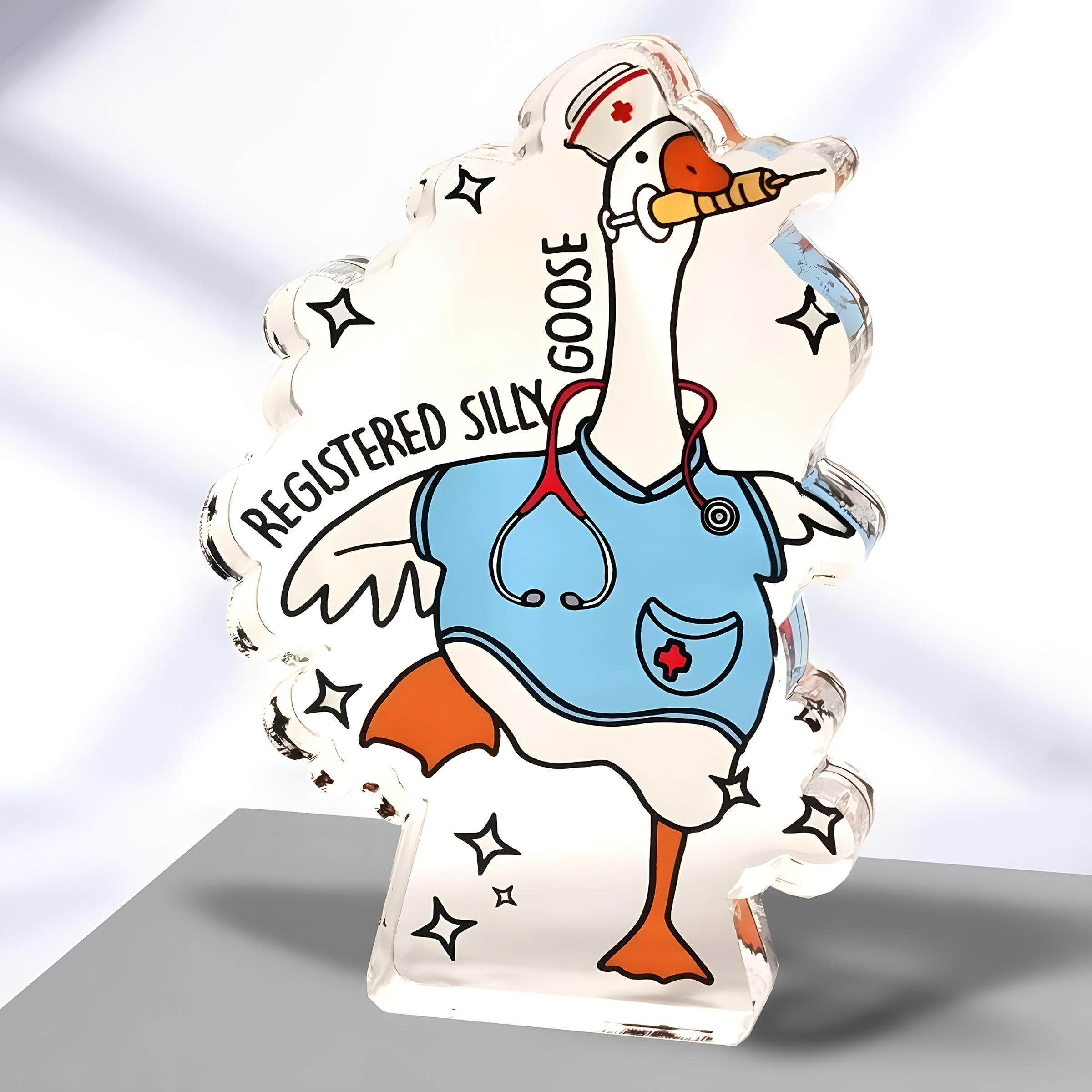 1pc Registered Silly Goose Nurse Acrylic Decoration | Irregular Shape, Frameless, Ideal for Nurses and Healthcare Workers, Perfect for Birthdays 12*8cm